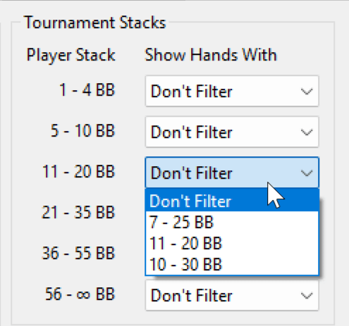 HUD Options - Tournament Stack Size filter