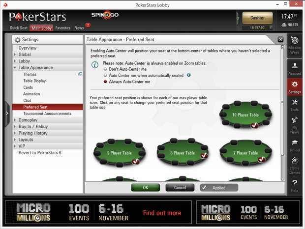 Setting Preferred Seating On PokerStars