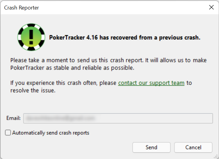 PT4 Crash Report window