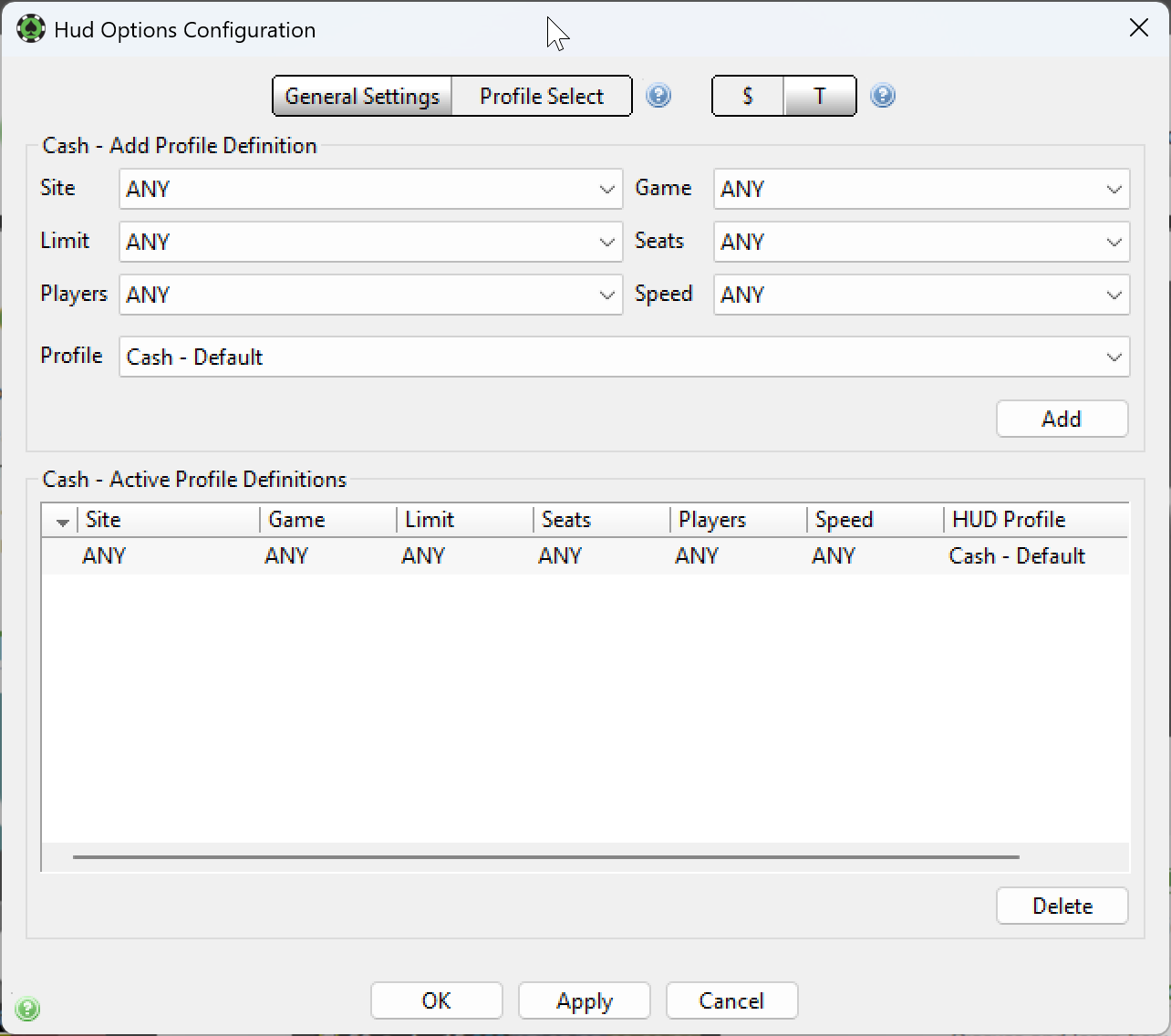 Hud Options - Profile Select window