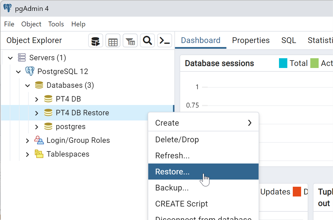 pgAdmin 4 restore database