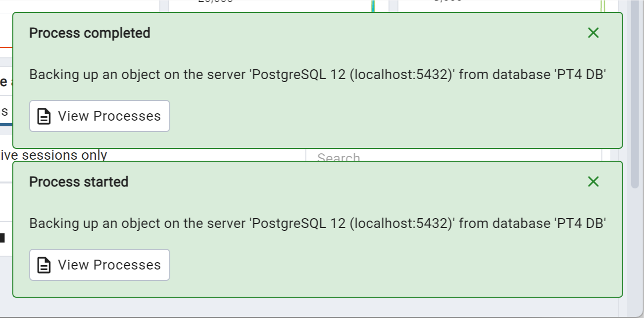 pgAdmin 4 database backup started and completed