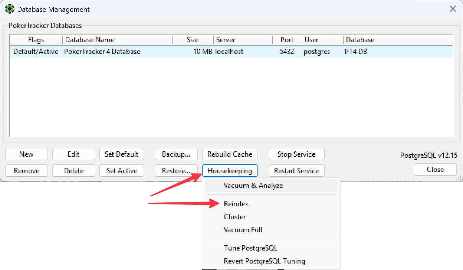 Reindex PT4 database