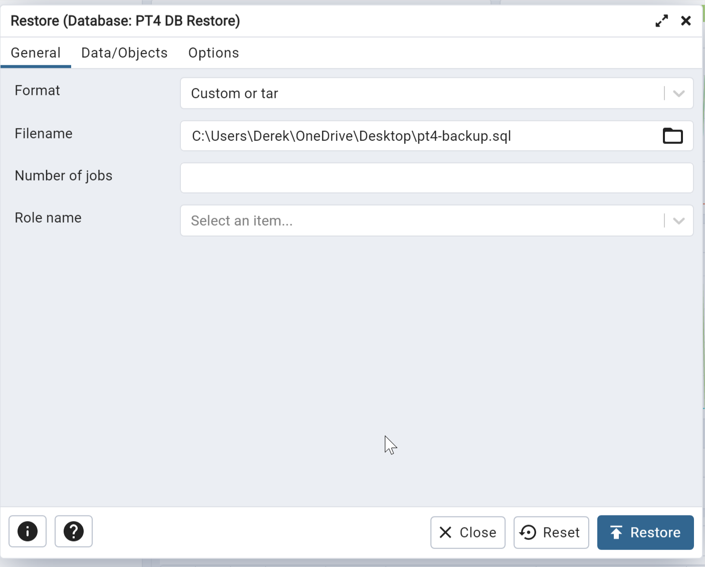 pgAdmin 4 restore - select backup file