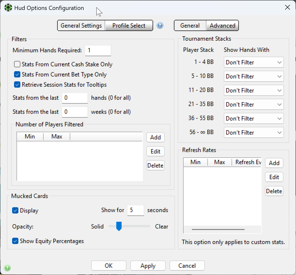 HUD Options Configuration window