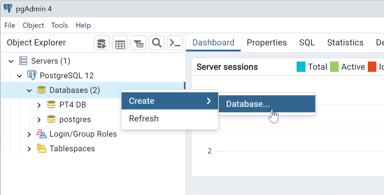 pgAdmin 4 create database