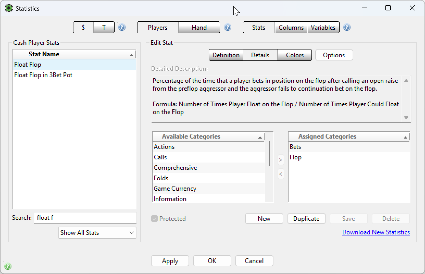 PT4 Stat Definition window