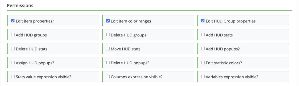 HUD permission grid of fifteen checkboxes with three of them ticked