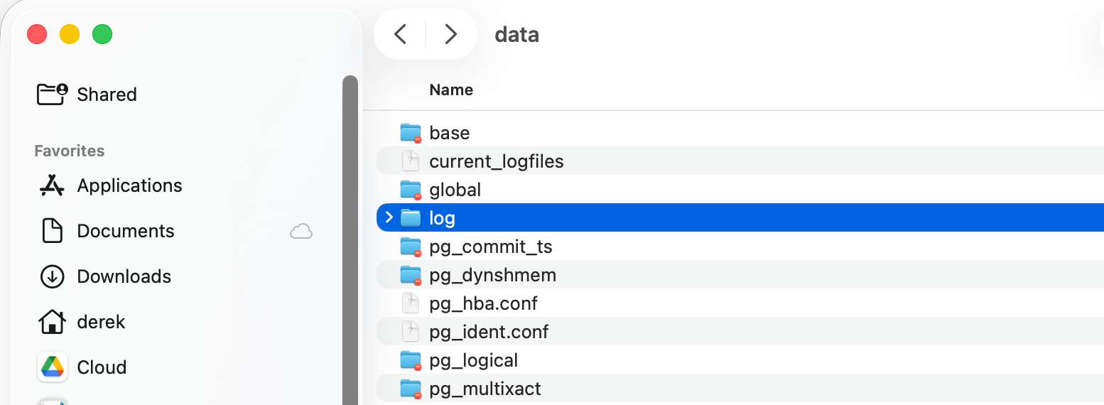 PostgreSQL log folder