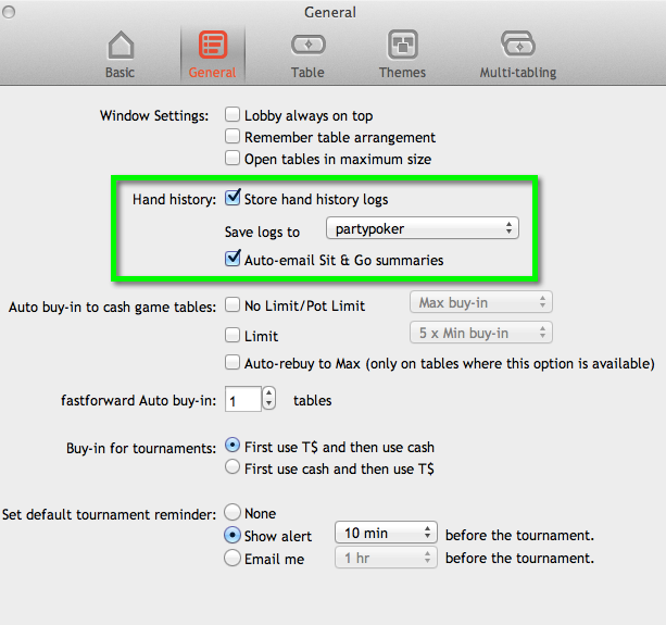 partypoker macOS preferences