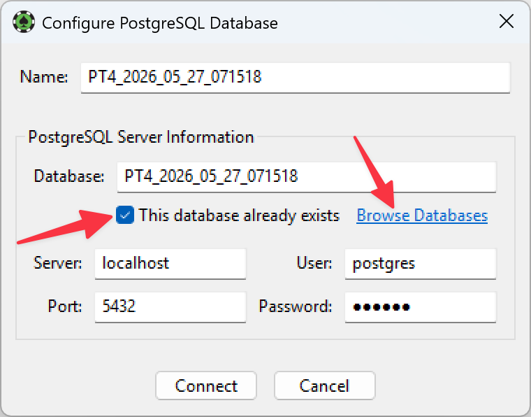 Configure a restored PT4 database