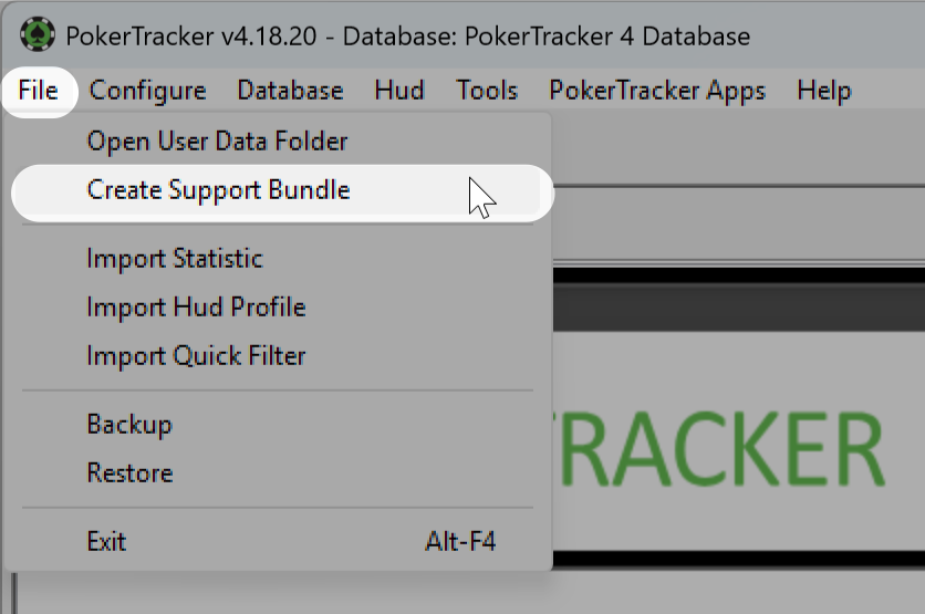 Create PokerTracker 4 Support Bundle